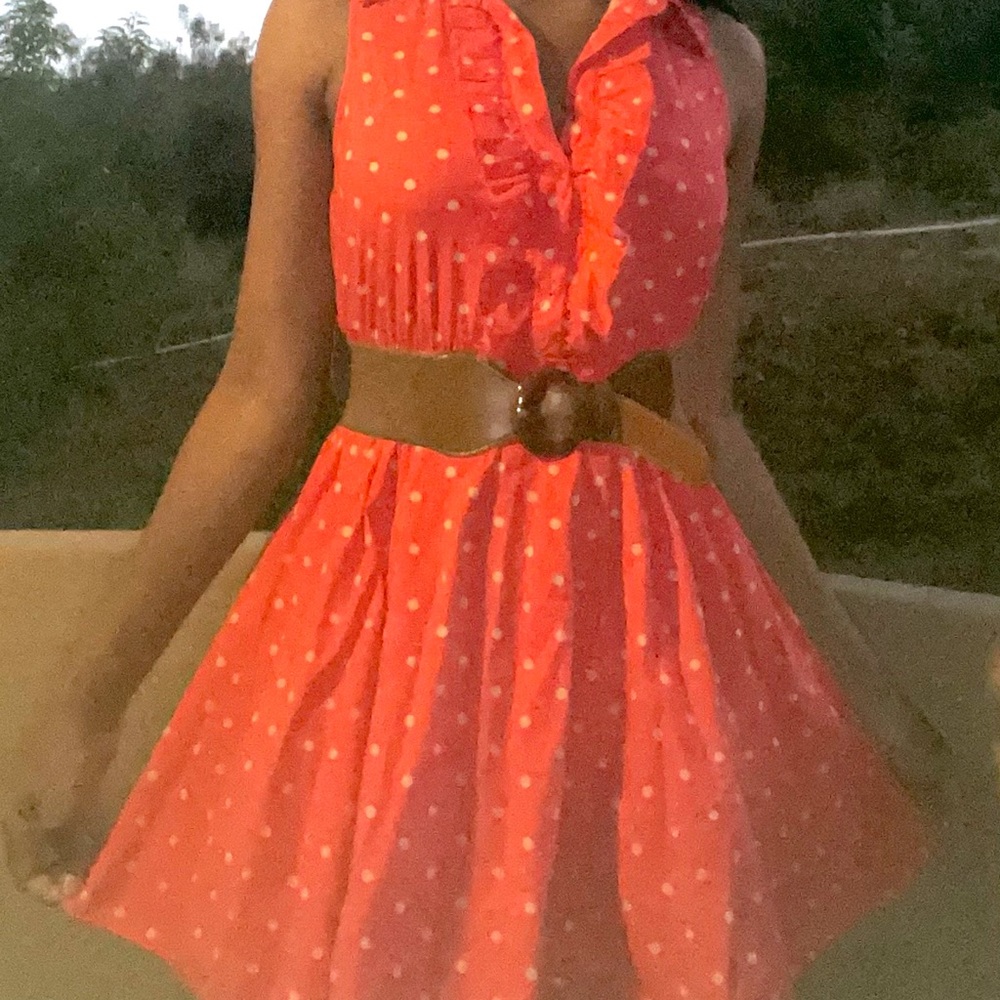 red and white polka-dot dress